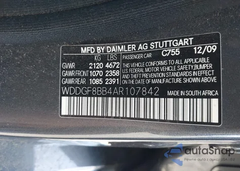 2010 Mercedes-Benz C 300 Luxury 4Matic/Sport 4Matic z USA, uszkodzony, nr VIN WDDGF8BB4AR107842